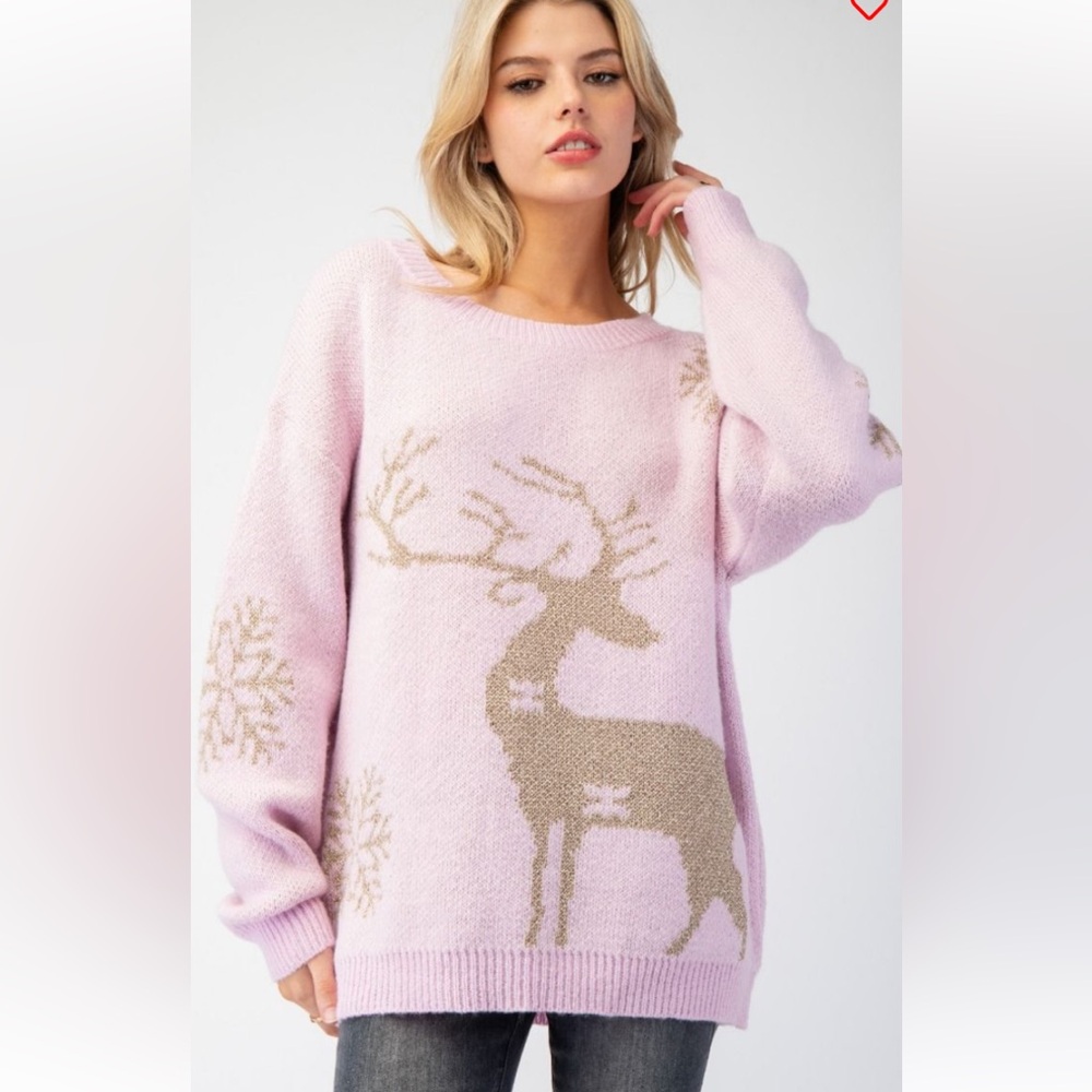 3823 Size Large  EASEL DEER PATTERN KNIT SWEATER PULLOVER